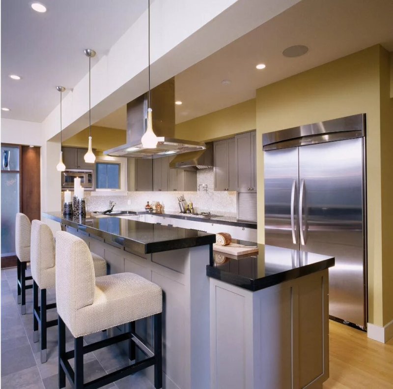 Kitchen with a island in a modern style in an apartment