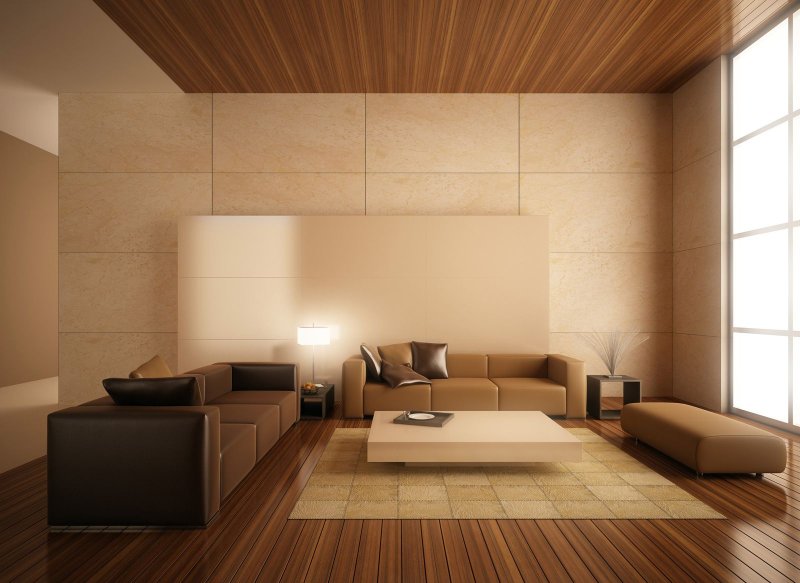 Wooden panels in the interior of the living room