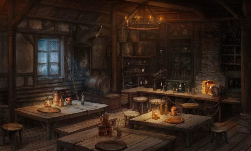 Complete courtyard Art Tavern Fantasy Art