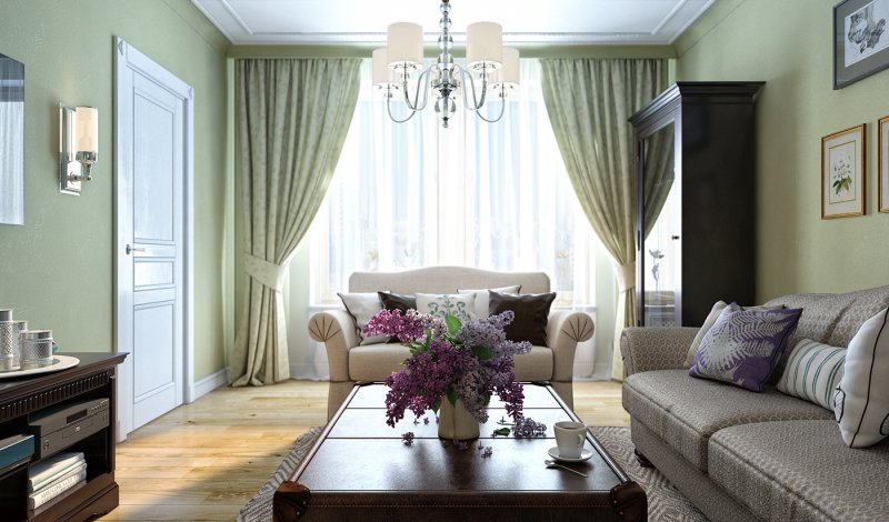 Living room in olive tones