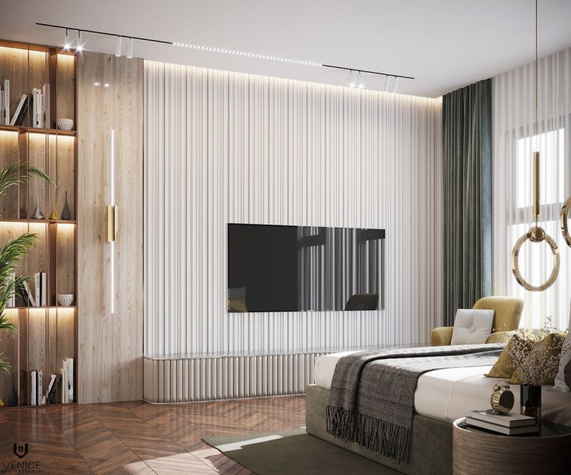 TV zone in a bedroom in a modern style