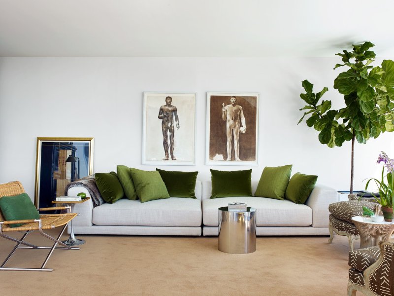 Green sofas in the interior