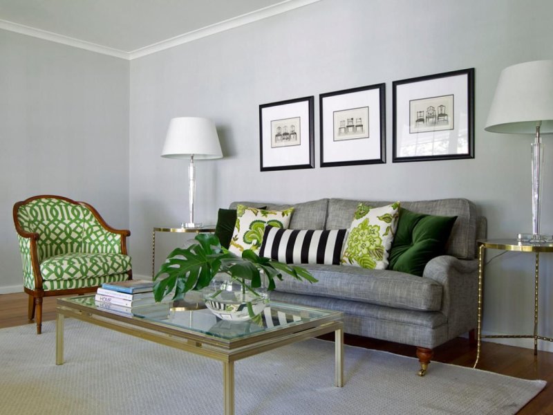 Green sofas in the interior