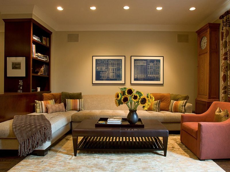 Living room with beige walls