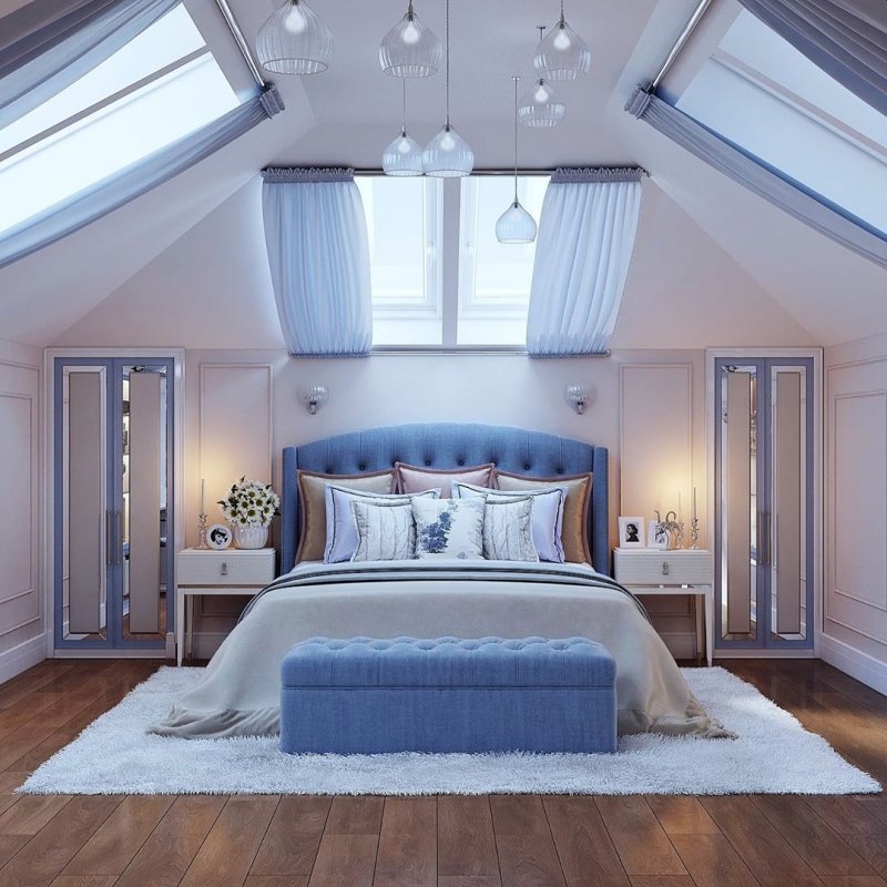 The design of the attic bedroom in a private house