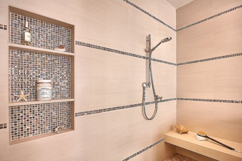 Tile shelves in the bathroom in the wall