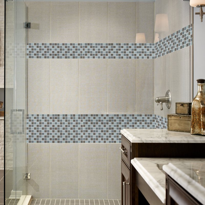 Mosaic strips in the bathroom