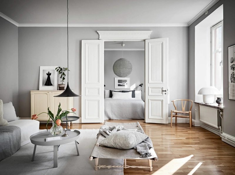 Gray cabinet in the interior of the living room