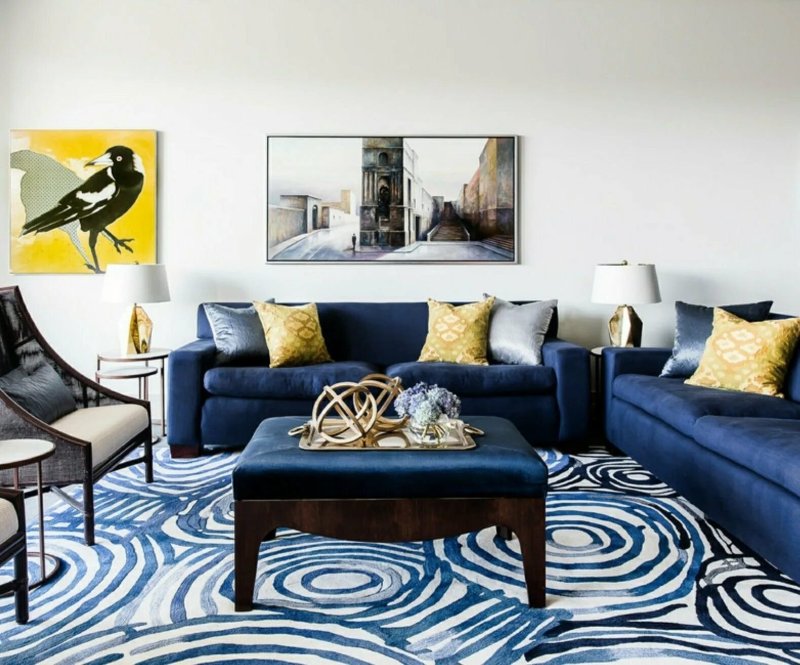 The interior is blue sofa