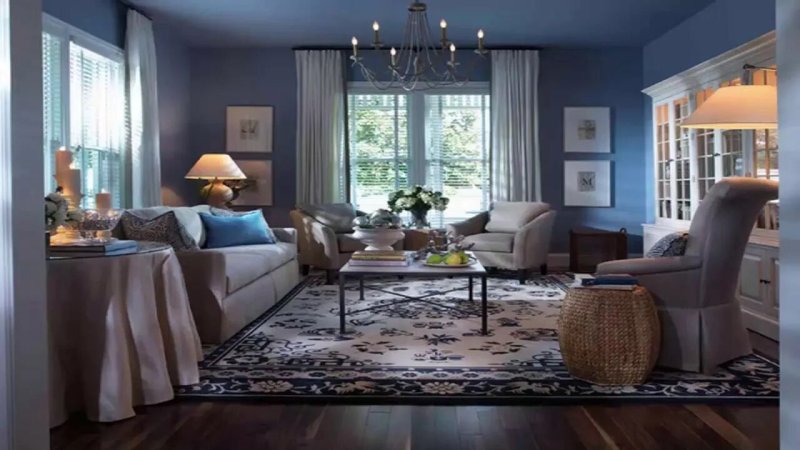 Blue interior of the living room