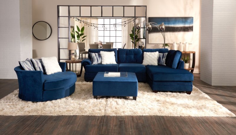 Interior with a blue sofa