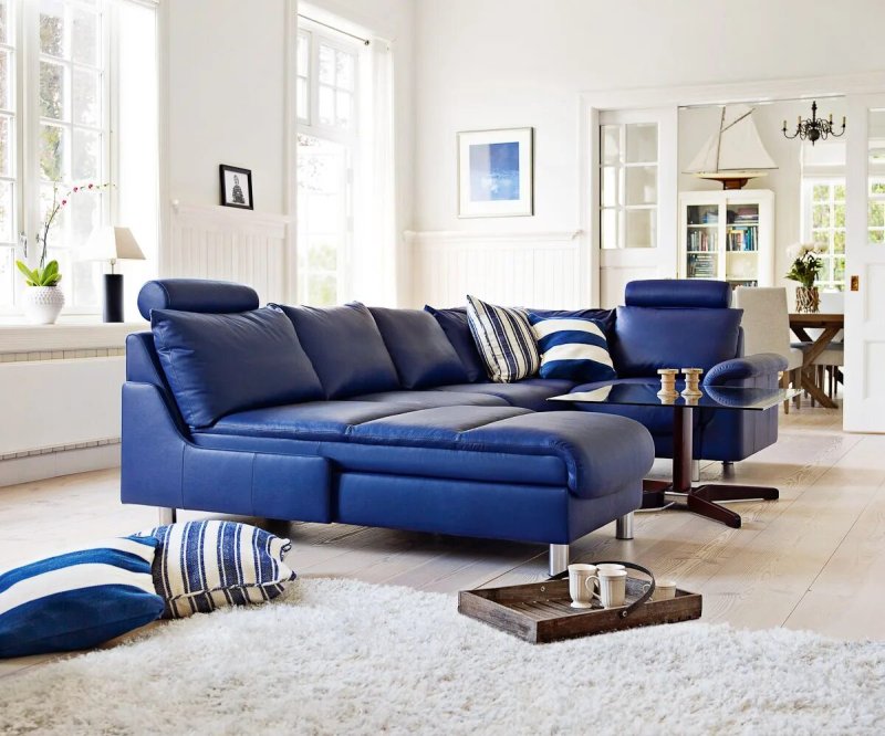 Blue corner sofa in the interior