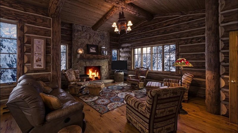 Fireplace in a wooden house