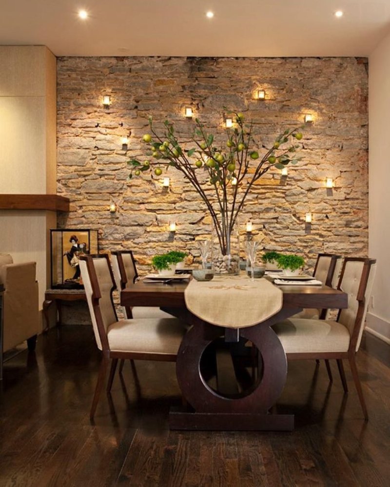 Decorative stone in the interior of the kitchen