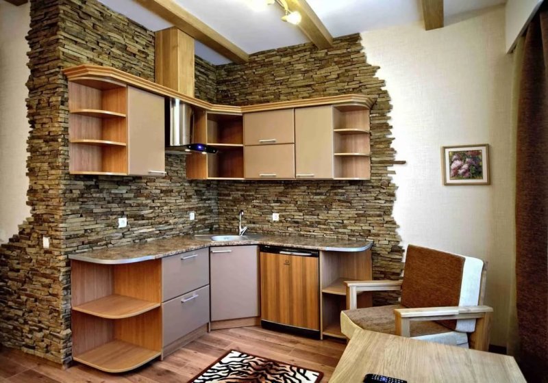 Decorative stone in the interior of the kitchen