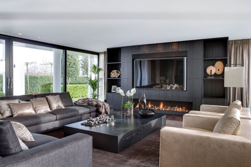 Modern living room with fireplace