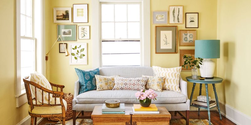 Living room in yellow colors