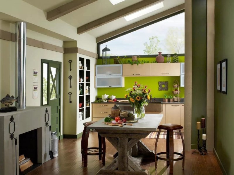 Kitchen with green walls