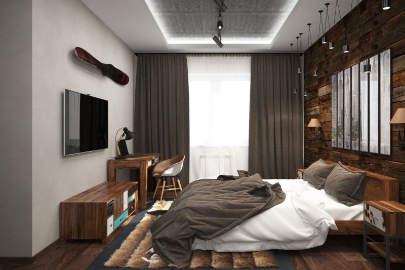 Loft style bedroom interior