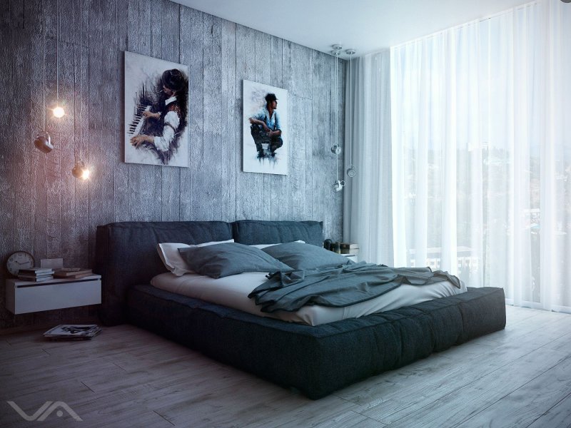 Loft style bedroom interior