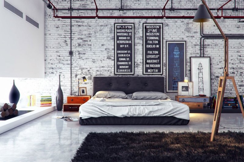 Loft industrial loft -style bedroom