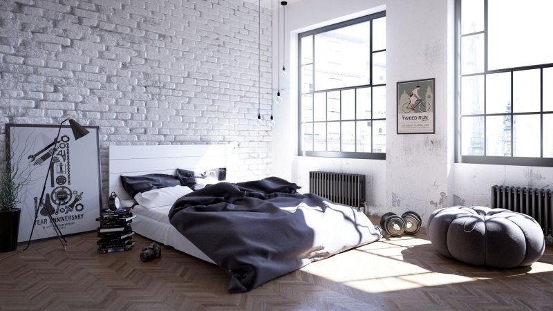 Loft style in the interior of the bedroom