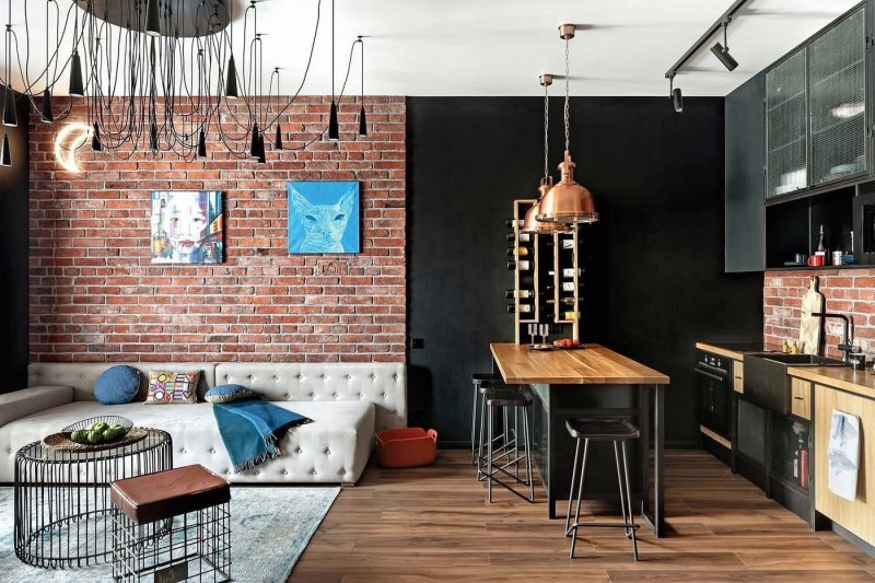 Kitchen living room in loft style