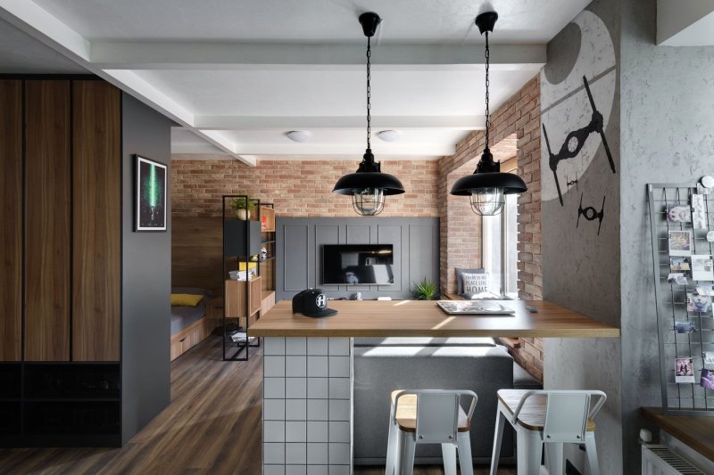 Kitchen living room in loft style