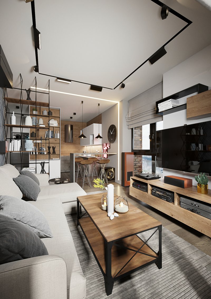 Kitchen living room in loft style