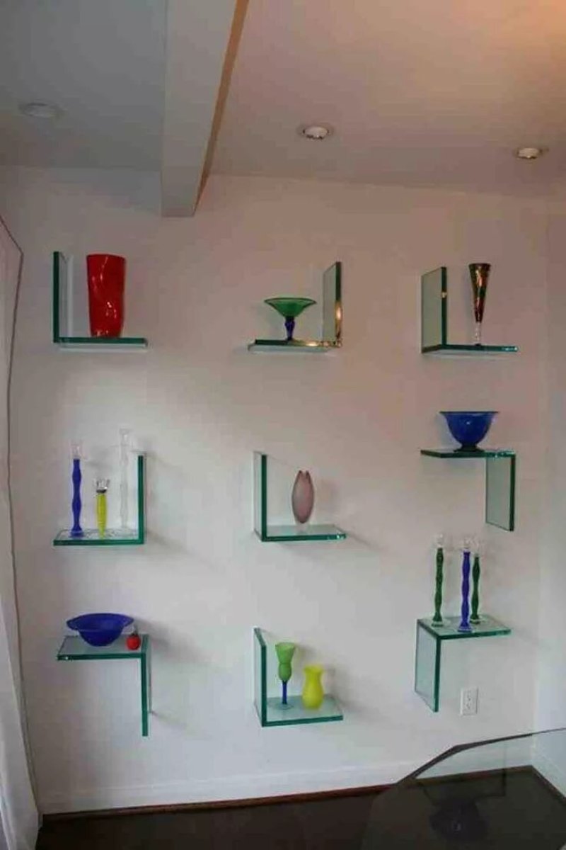 Glass shelves on the wall