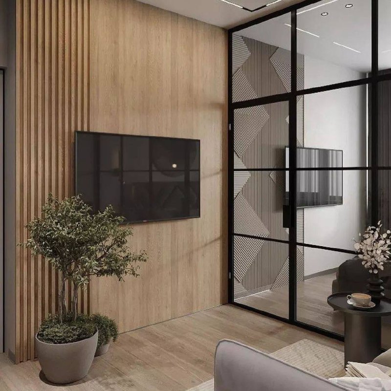 Glass partitions in the interior of the apartment