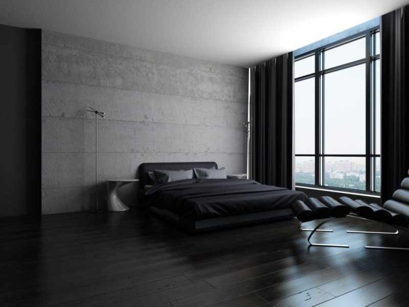 The interior of the bedroom in the style of minimalism