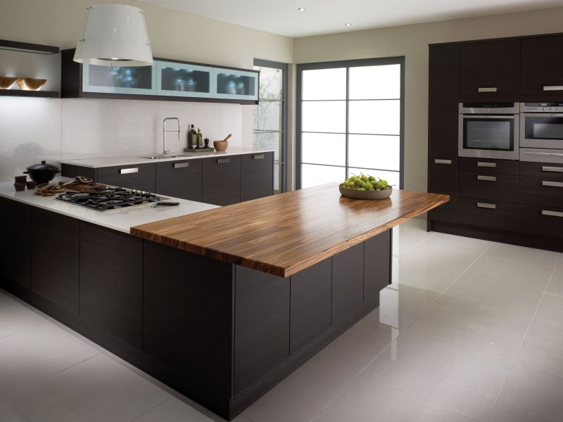 Dark brown kitchen in a modern style