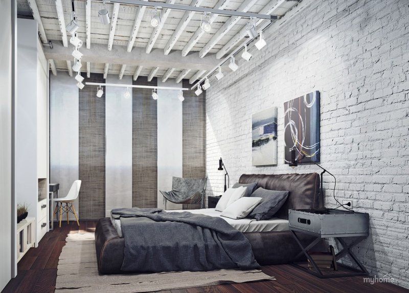 Loft style bedroom interior