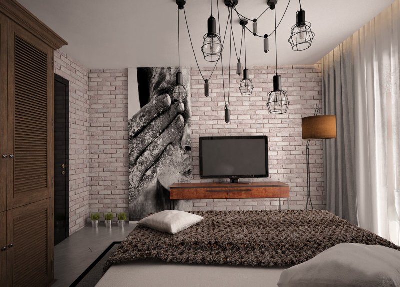 Loft style bedroom interior