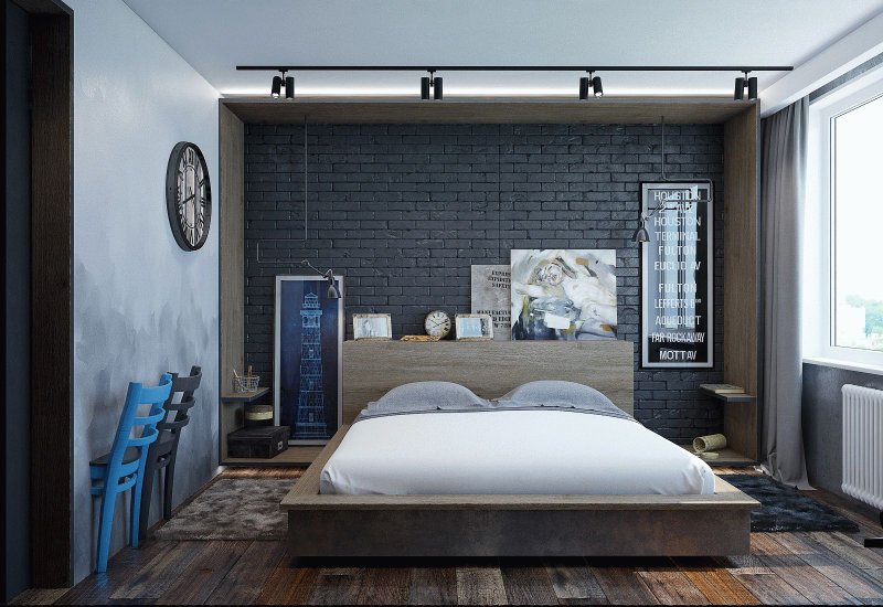 Loft style bedroom interior