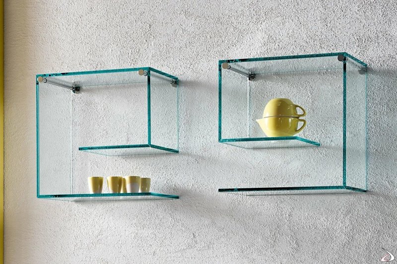 Glass shelf on the wall