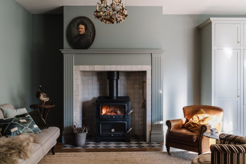 Fireplace in the interior of a country house