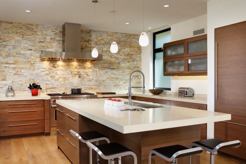 Stone in the interior of the kitchen