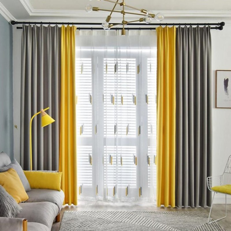 Gray curtains with yellow