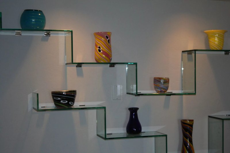 Glass shelves on the wall