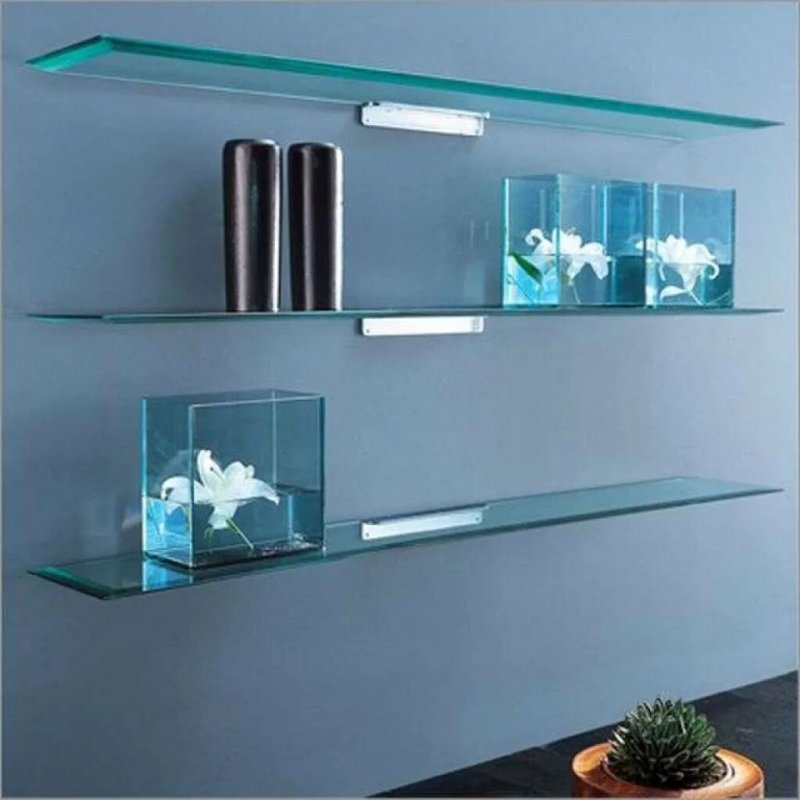 Glass shelf on the wall