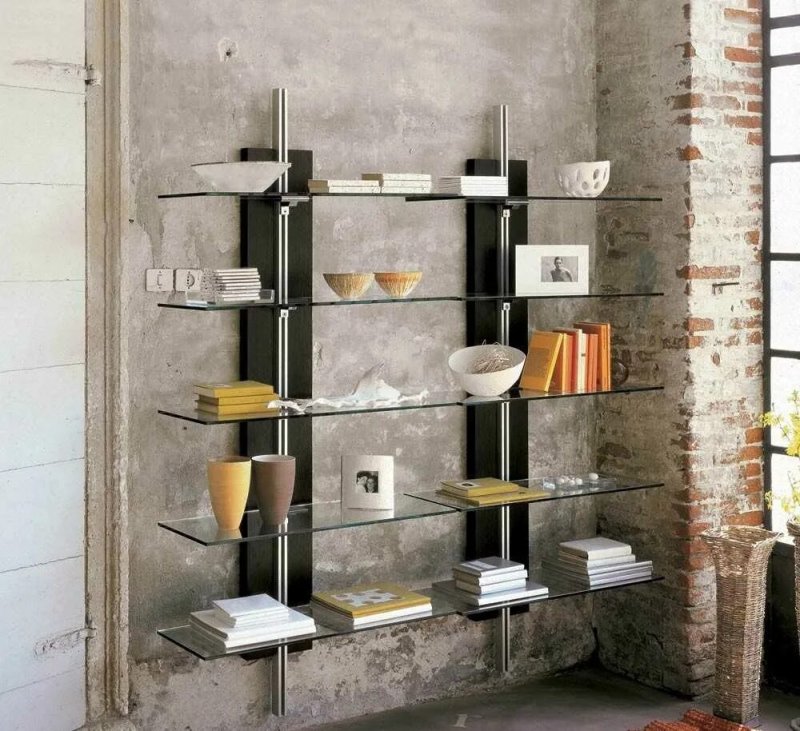 Glass shelves on the wall