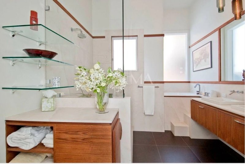 Glass shelves in the bathroom