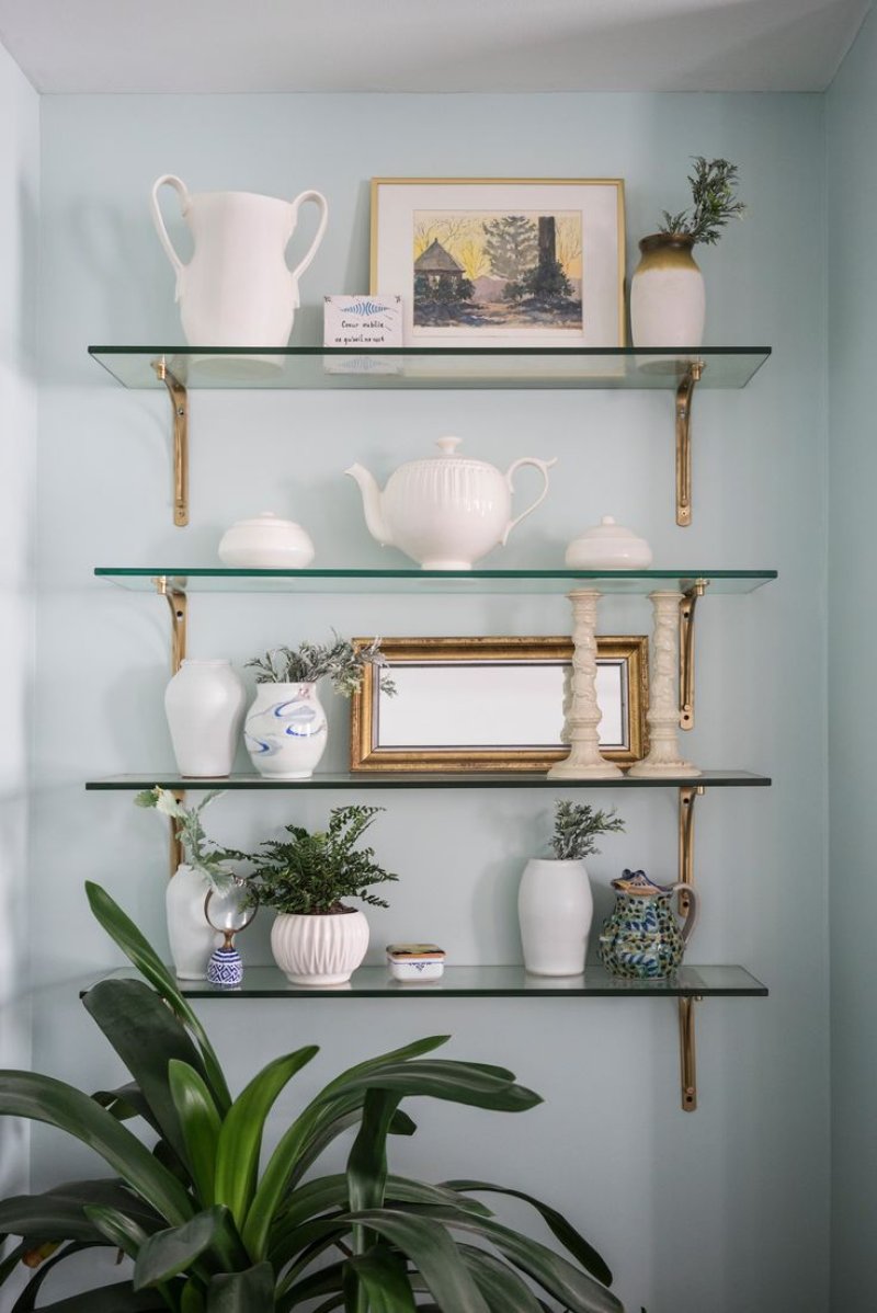 Glass shelves on the wall