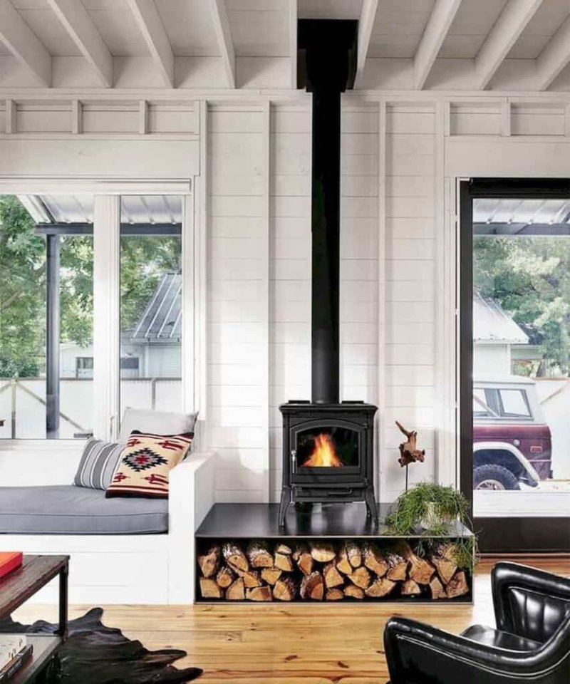 Fireplace in the interior of a country house