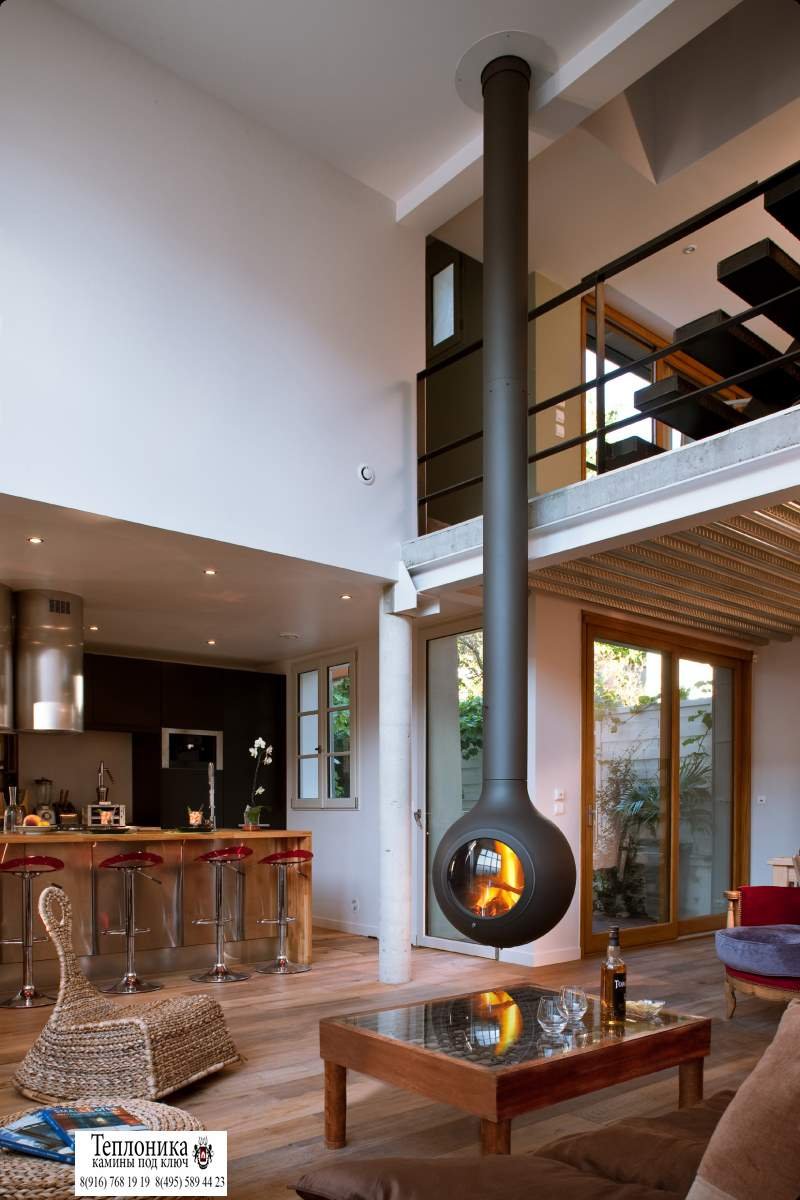 Fireplace in the interior of a country house