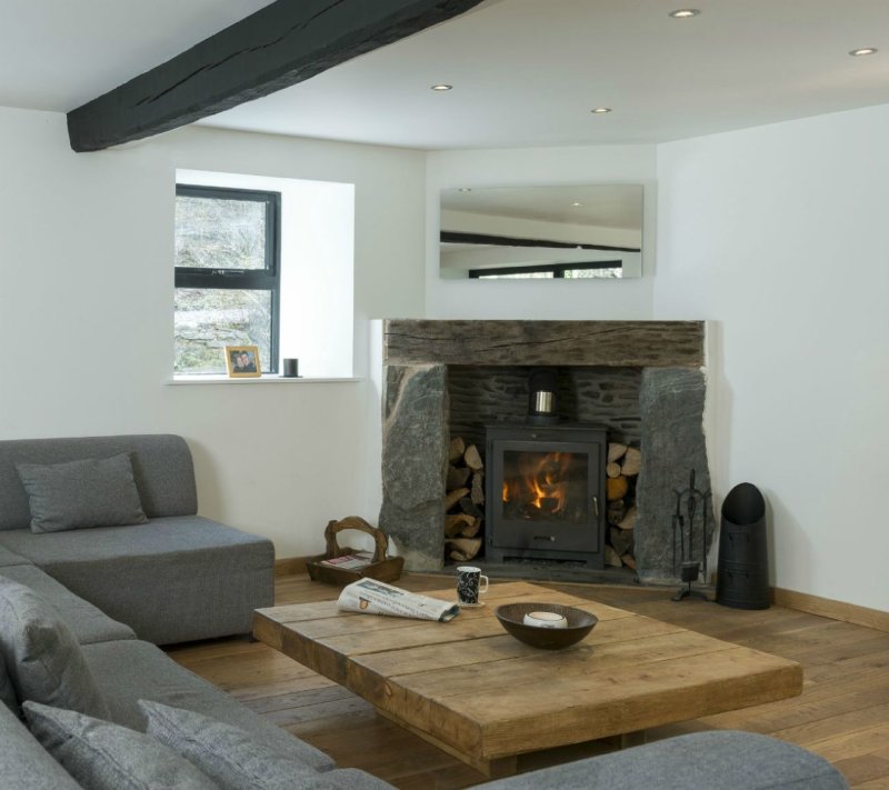 Living room with a fireplace