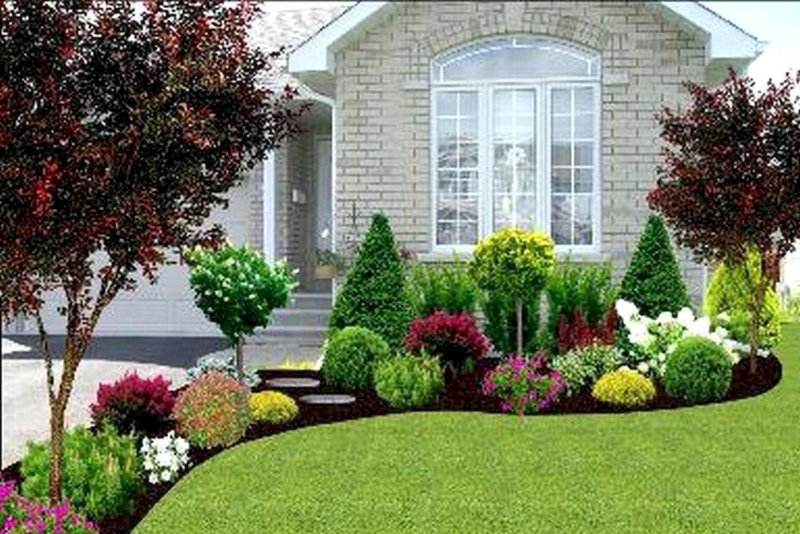 Landscape flower beds in front of the house