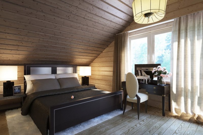 Bedical in a modern style in a wooden house